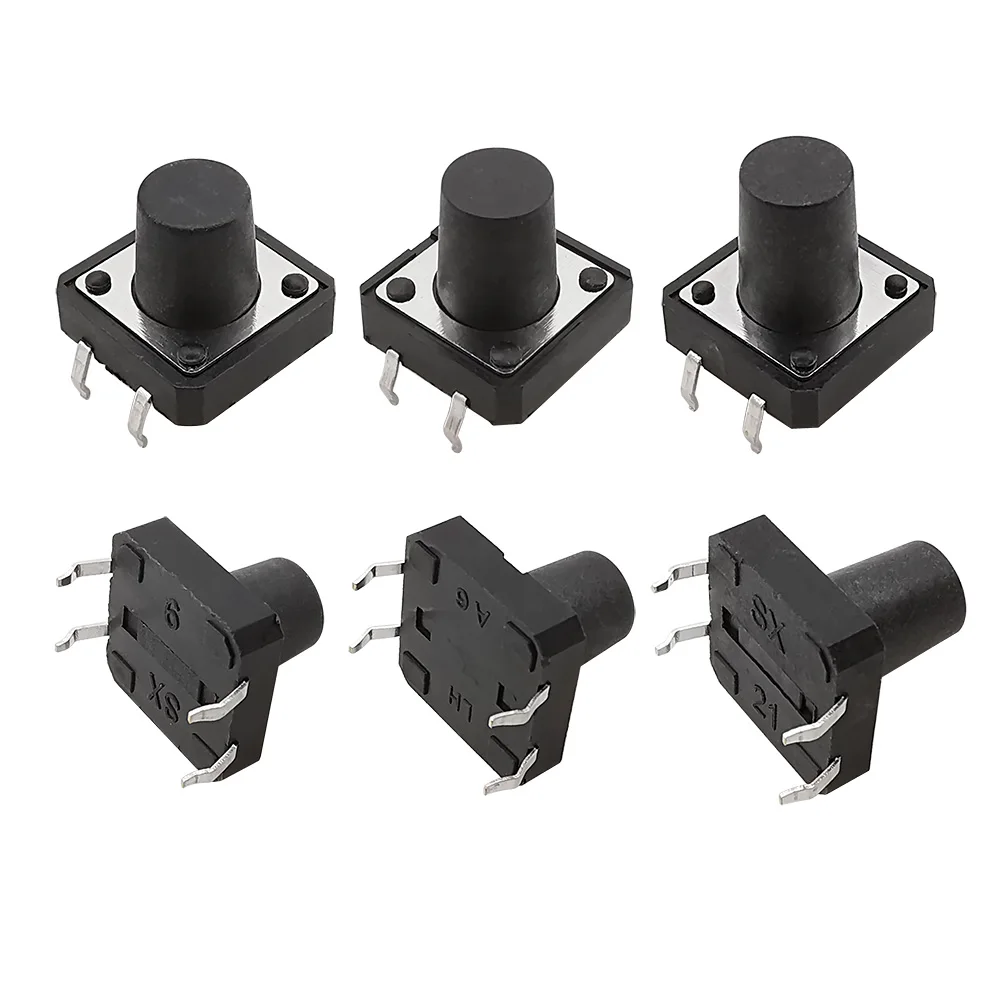 20 unids/lote 12x12mm Panel PCB interruptor de botón táctil momentáneo 4 pines DIP 12x12mm x 4,3mm/4,5/5/6/6,5/7/8/9,5/10/11/12mm - imagen 5