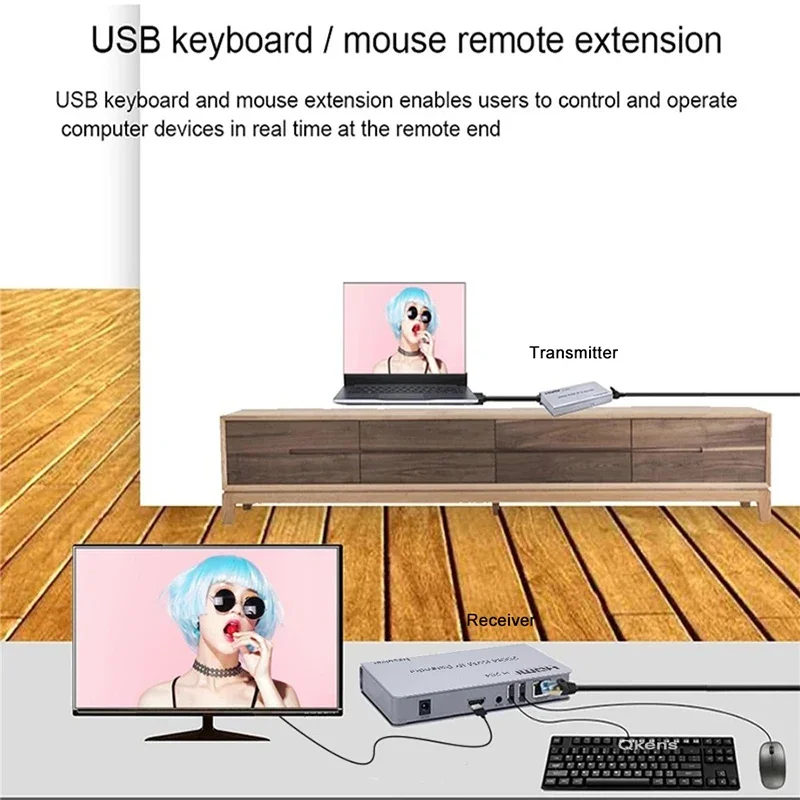 Extensor de 200M KVM IP sobre Rj45 Cat5e Cat6, Cable transmisor y receptor de vídeo, extensor de Ethernet HDMI, compatible con teclado de ratón USB - imagen 5