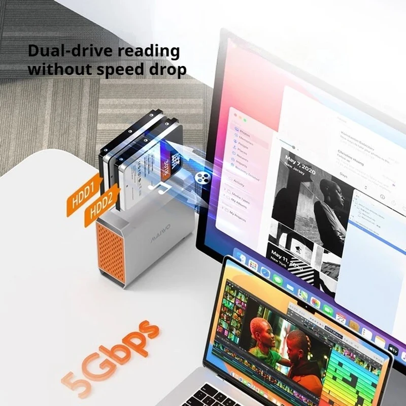 MAIWO Estación de acoplamiento HDD de 2 bahías SATA a USB tipo C carcasa de disco duro para caja de disco duro de 2,5/3,5 pulgadas con caja de 4 modos RAID - imagen 3