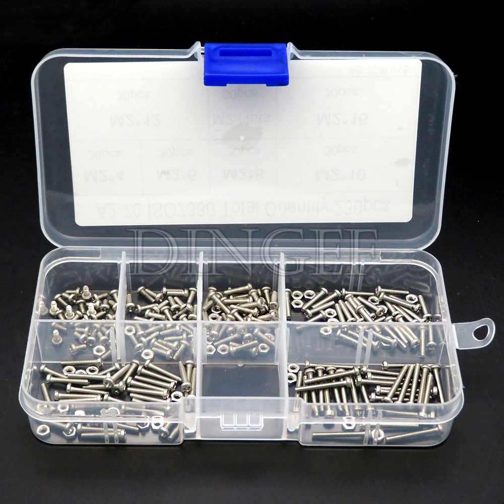 230 Uds M2 tornillos Phillips tuercas pernos 304 juego de tornillos de cabeza de botón de acero inoxidable Kit surtido pequeña caja de almacenamiento