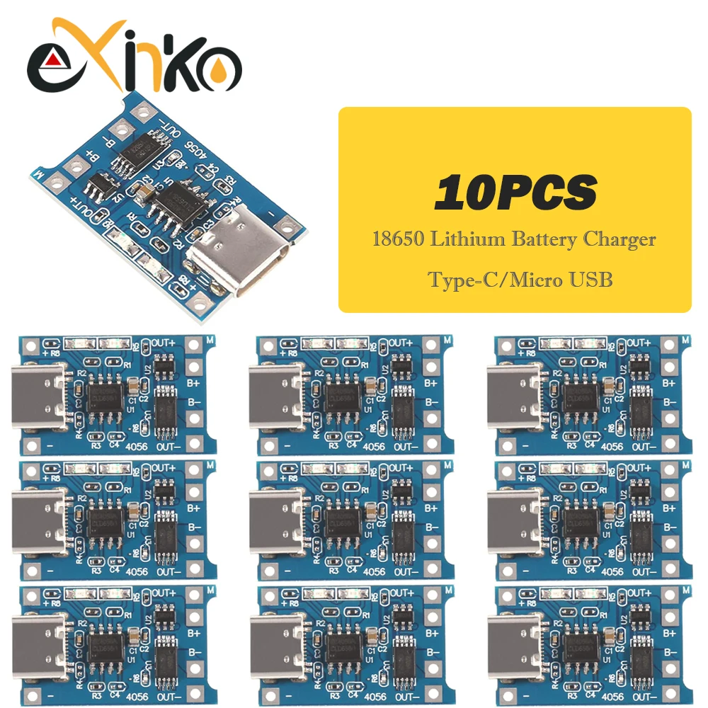 10 Uds 18650 1A 5V módulo de placa de carga de batería de litio Micro USB/interfaz tipo c protección de carga 2 en 1