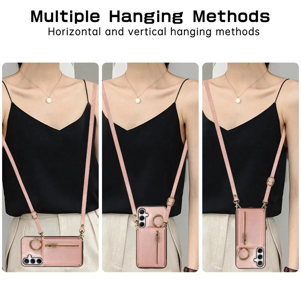 Funda de cuero con tarjetero y cremallera cruzada para Samsung Galaxy S25 S23 Ultra S22 Plus S24 FE S25Ultra, accesorio de cubierta para mujer - imagen 2