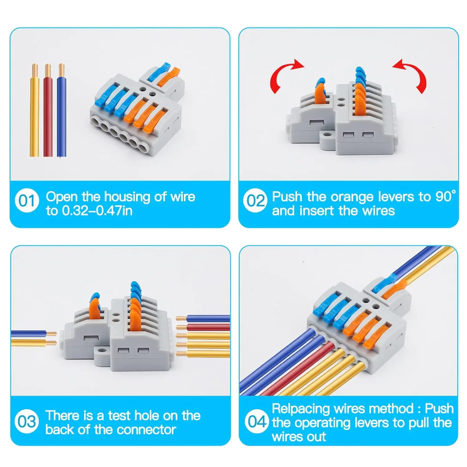 Kit de conectores de palanca de paquete surtido de conectores de cable de empalme compactos de 9 piezas, conector de cableado rápido para AWG 28-12 - imagen 5