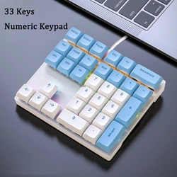 Teclado numérico mecánico con cable de 33 teclas con teclado de eje de luces multicolores para accesorios de ordenador portátil de negocios financieros
