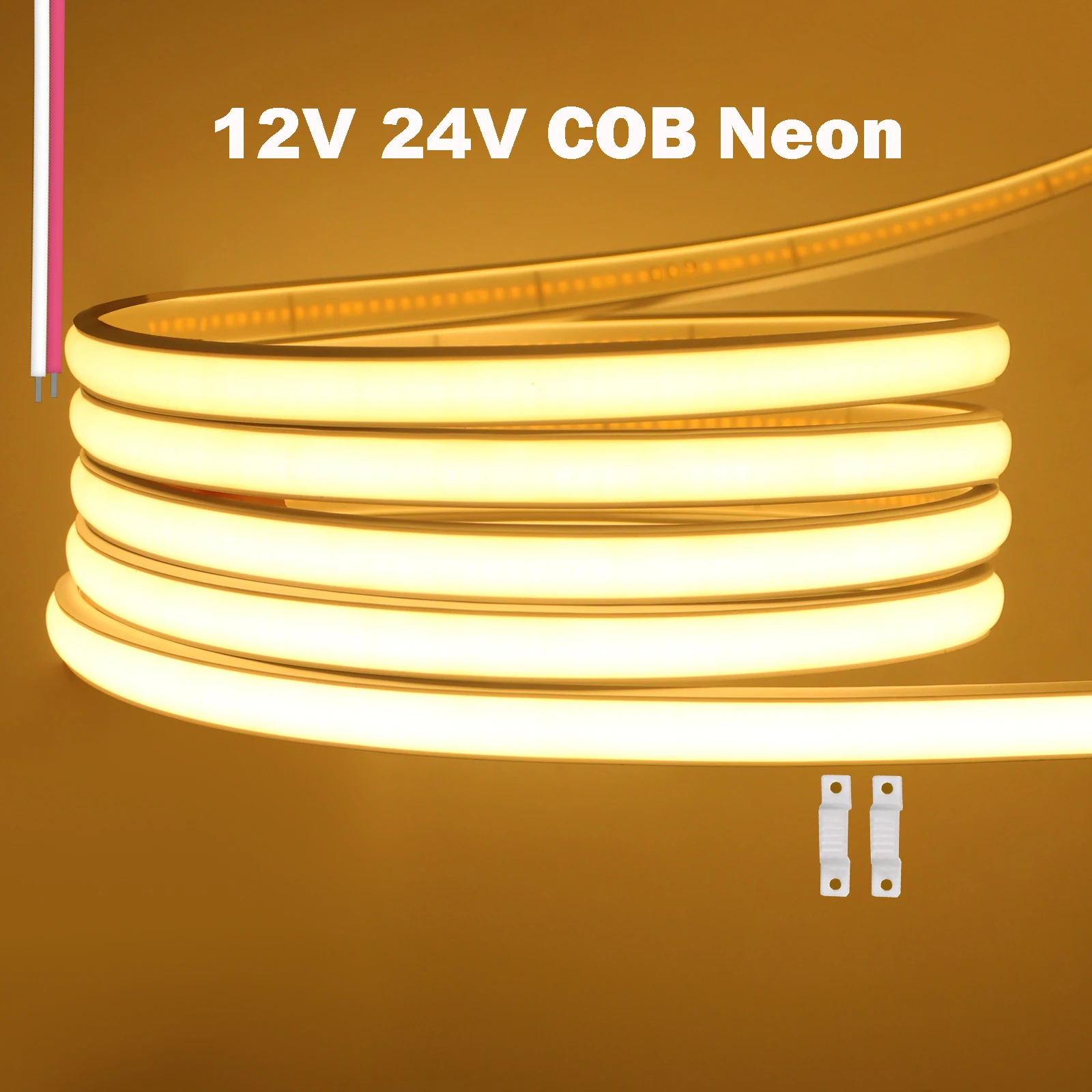 Tira de luces Led de neón COB resistente al agua, 12V, 24V, 320LEDs/m, iluminación lineal IP67, cinta Flexible RA90, decoración de jardín y hogar de alta densidad