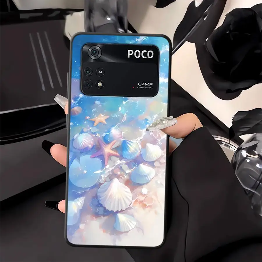 Funda para Xiaomi Poco F1 M3 M4 M7 Pro M5 C61 X3 X4 X5 X7 Pro C71 C75 C50 F3 C40 funda negra suave para teléfono carcasa azul junto al mar - imagen 2