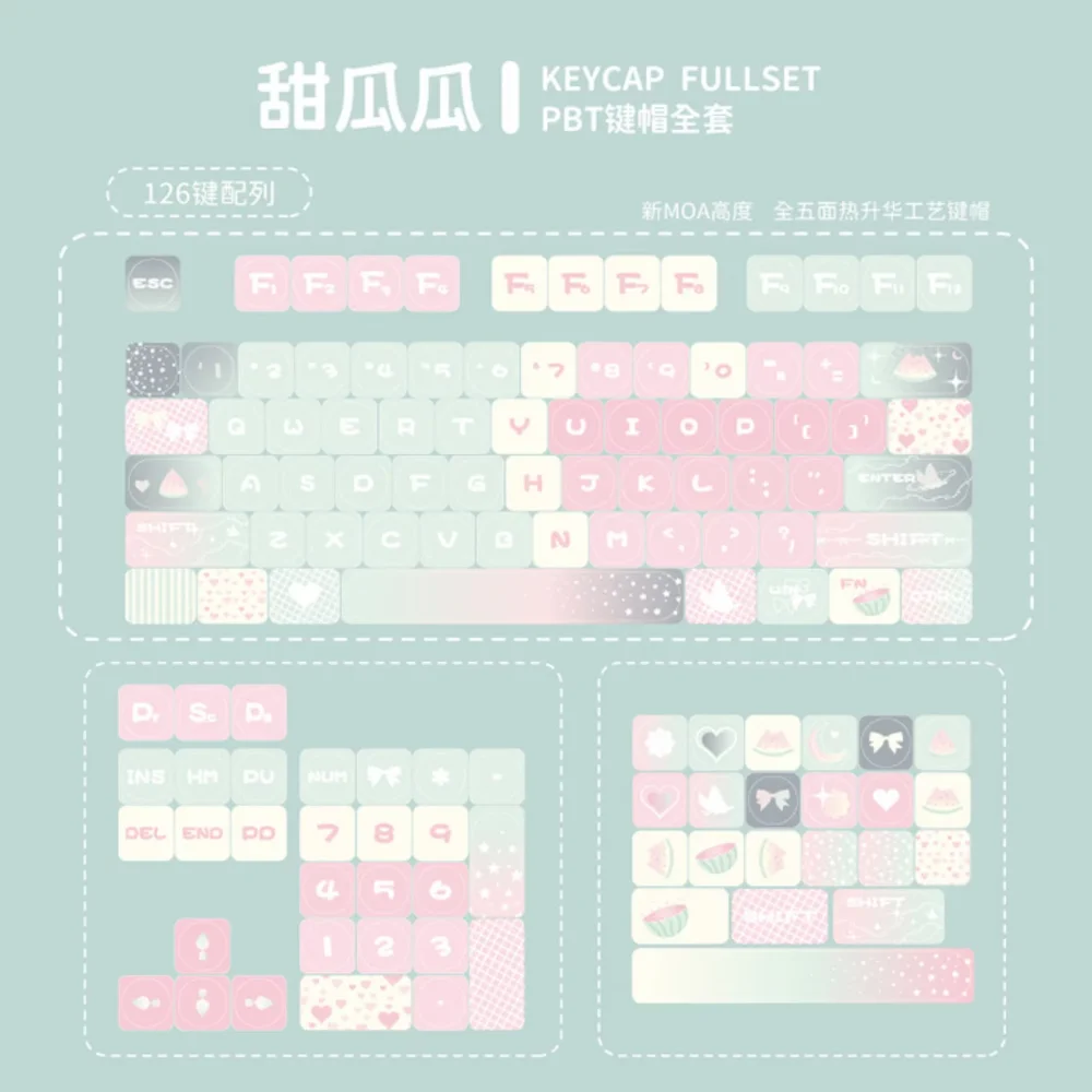 Teclas MOA de 126 teclas, teclas PBT, melón verde, rosa, colores mezclados para 60/64/84/98/108, Teclado mecánico para juegos, interruptor MX - imagen 5