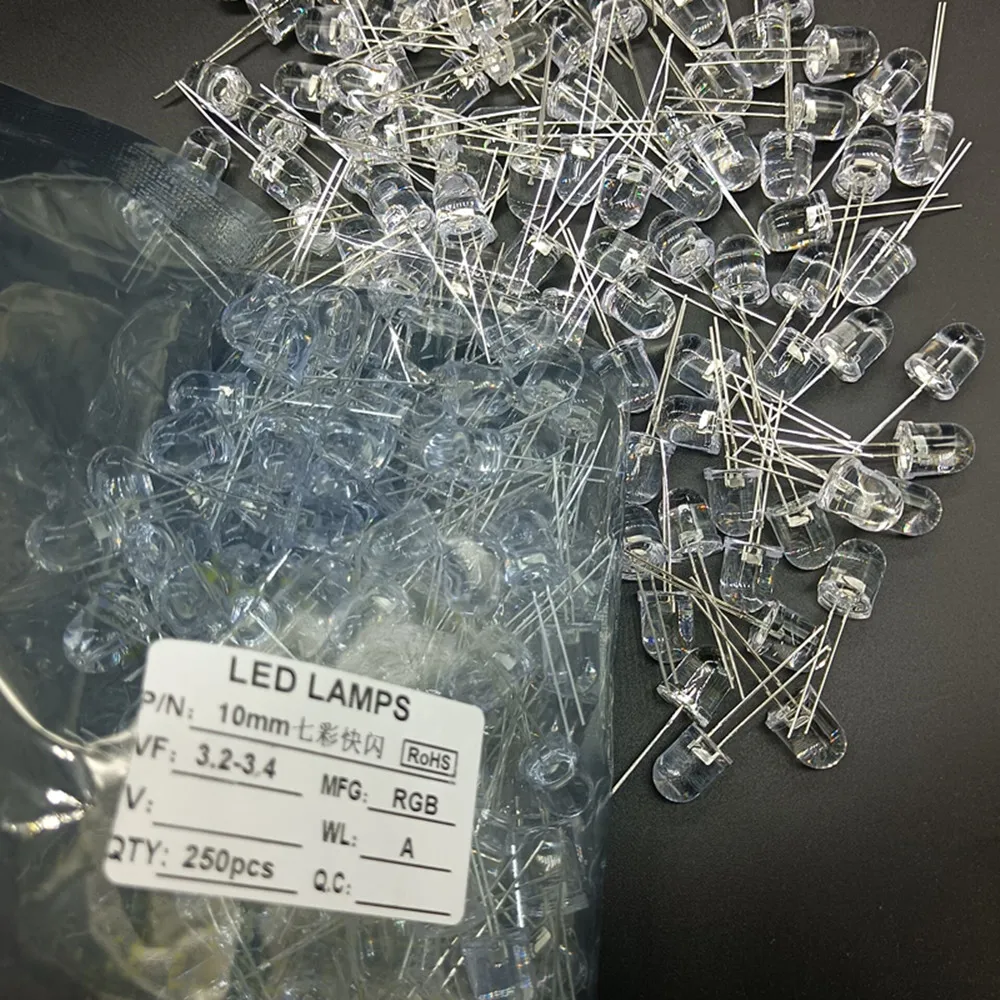 50 unids/lote F10 10mm rápido/lento RGB Flash rojo verde azul Arco Iris multicolor diodo emisor de luz LED redondo - imagen 5