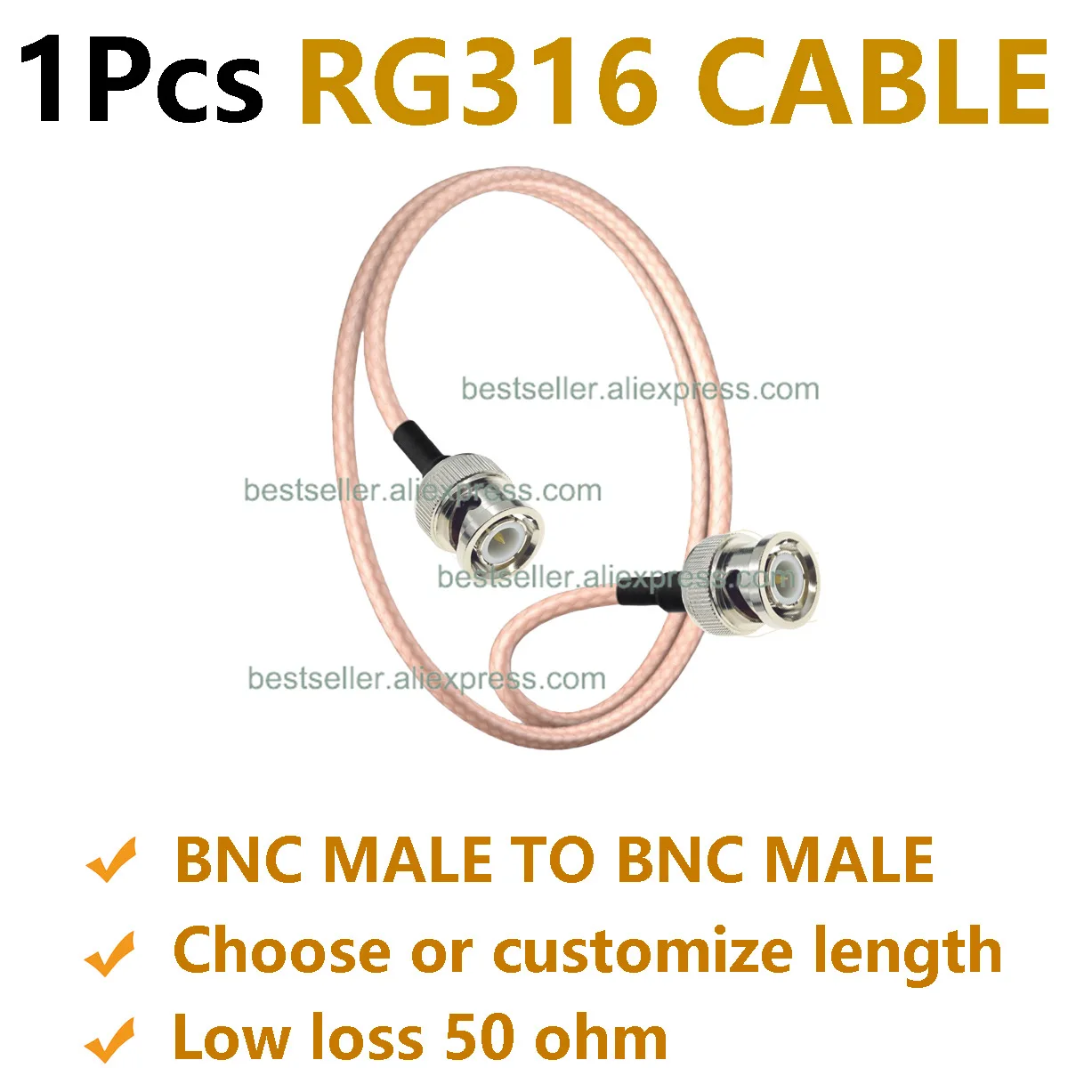 1 Uds RG316 BNC macho a BNC macho Cable de puente Coaxial RF 50 Ohm Cable conector de alta calidad para antena equipo de prueba de Radio
