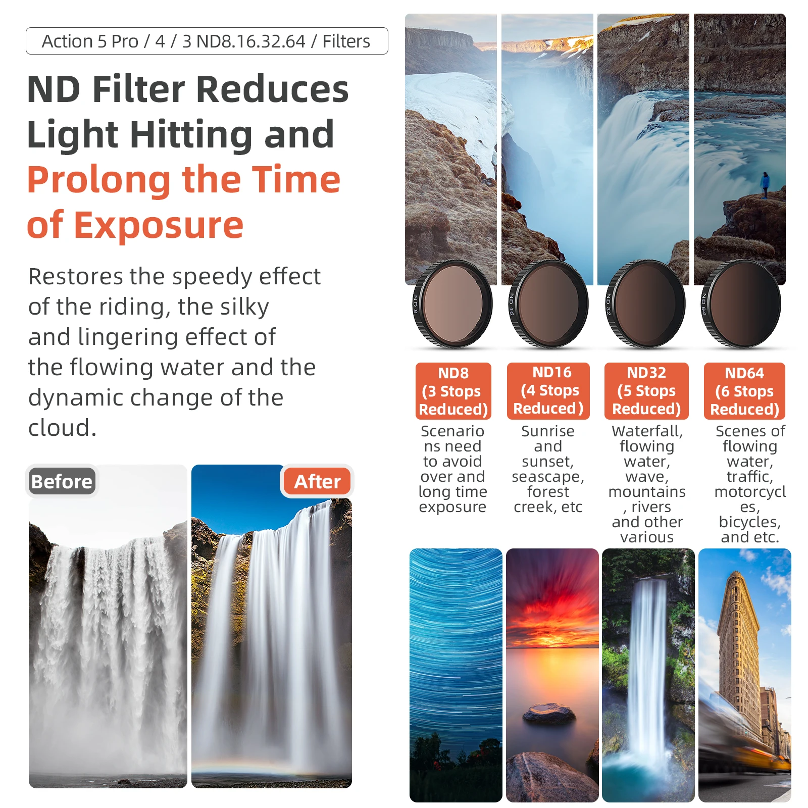 Filtros de lentes ND8/ND16/ND32/ND64/CPL/UV HD filtros de reducción de luz para Action 5 Pro/4/3 Kit de filtros combinados Accesorios - imagen 5