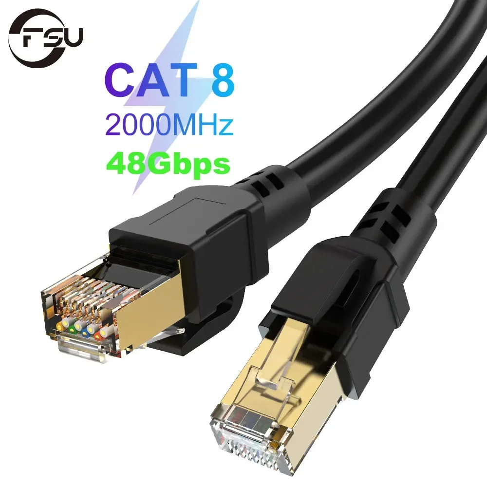 FSU-Cable Ethernet CAT8 para enrutador, Conector de conexión de red Lan, Internet RJ 45, ordenadores portátiles, 40Gbps, 2000MHz, CAT 8, RJ45