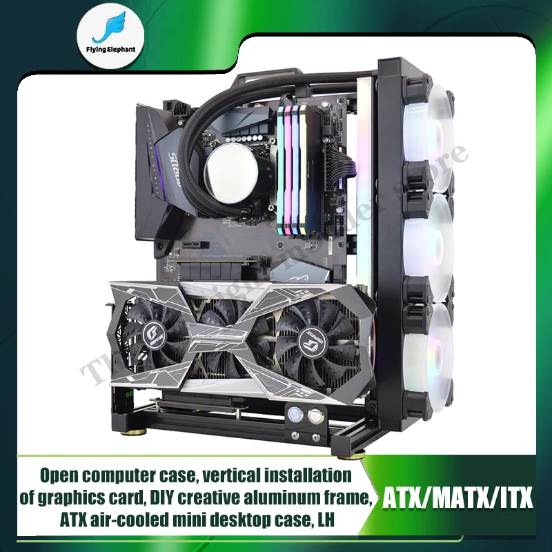 Marco de caja de PC abierto, estante creativo DIY, Mini ITX MATX, gabinete para jugadores, enfriador de aire/agua ATX, chasis para juegos de ordenador de escritorio 360 - imagen 2