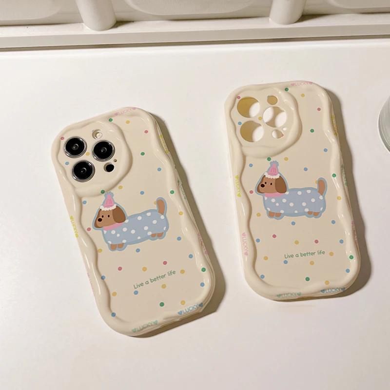 Funda de alta calidad para iPhone X XR/xsmax 11 12 13 14 15Pro Max Plus Series funda de teléfono Tpu con patrón de cachorro revestido de azul de lunares - imagen 5