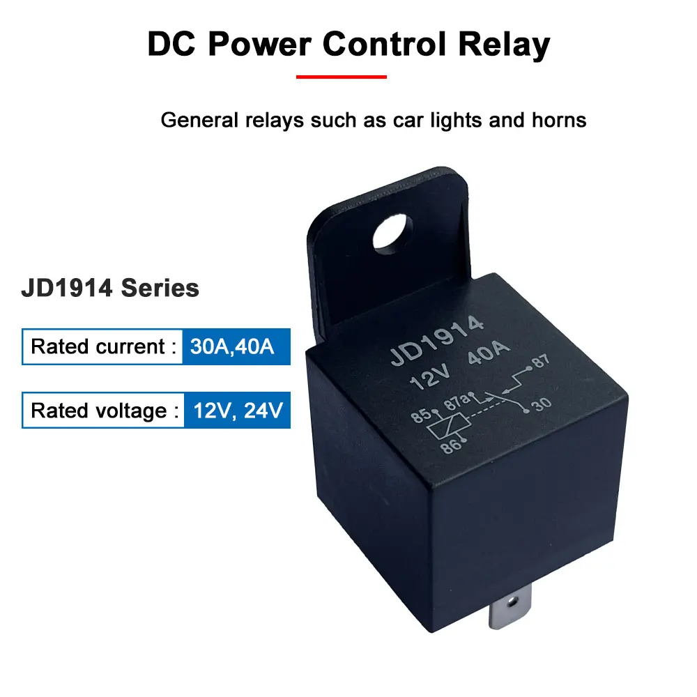 JD1914 40A 12V 24V 5Pin 1NO1NC Convertir iluminación automotriz CC, relé de potencia universal de bocina