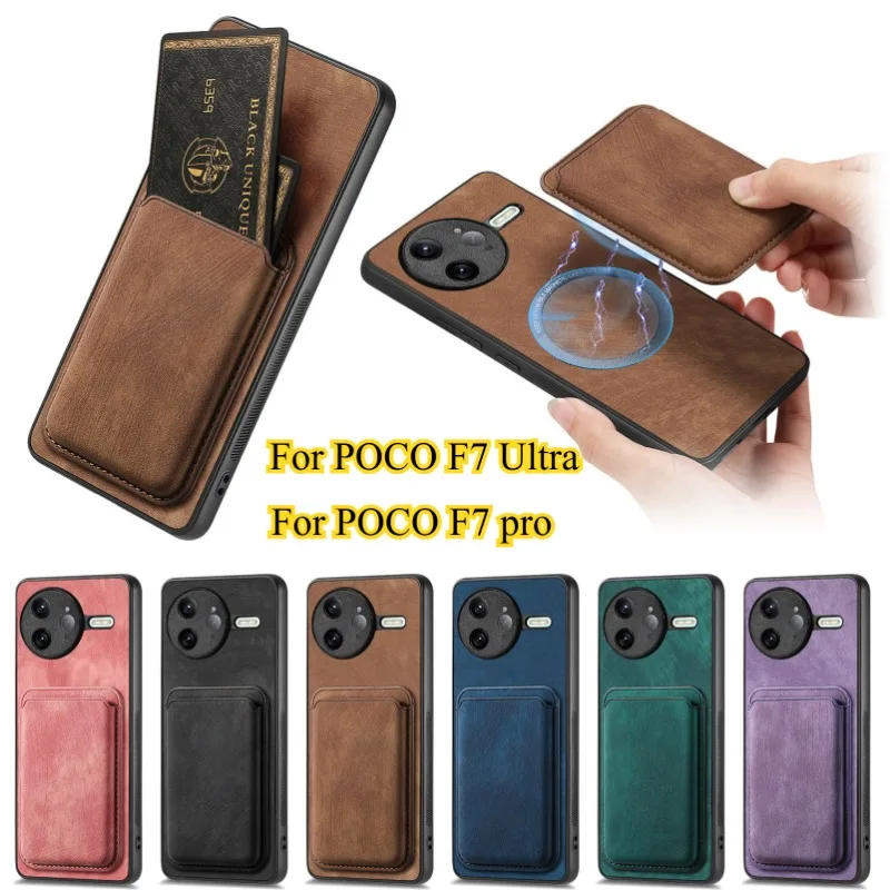 Para POCO F7 Pro funda magnética Magsafe con bolsillo para tarjetas para Xiaomi POCO F7 Ultra F7Pro desmontable 2 en 1 funda de cuero para teléfono - imagen 2