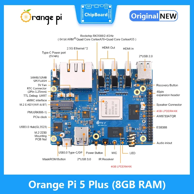 Orange Pi 5 Plus 8GB RAM RK3588 Módulo PCIE Externo Wifi6-BT5.0 SSD Placa de computadora - imagen 2