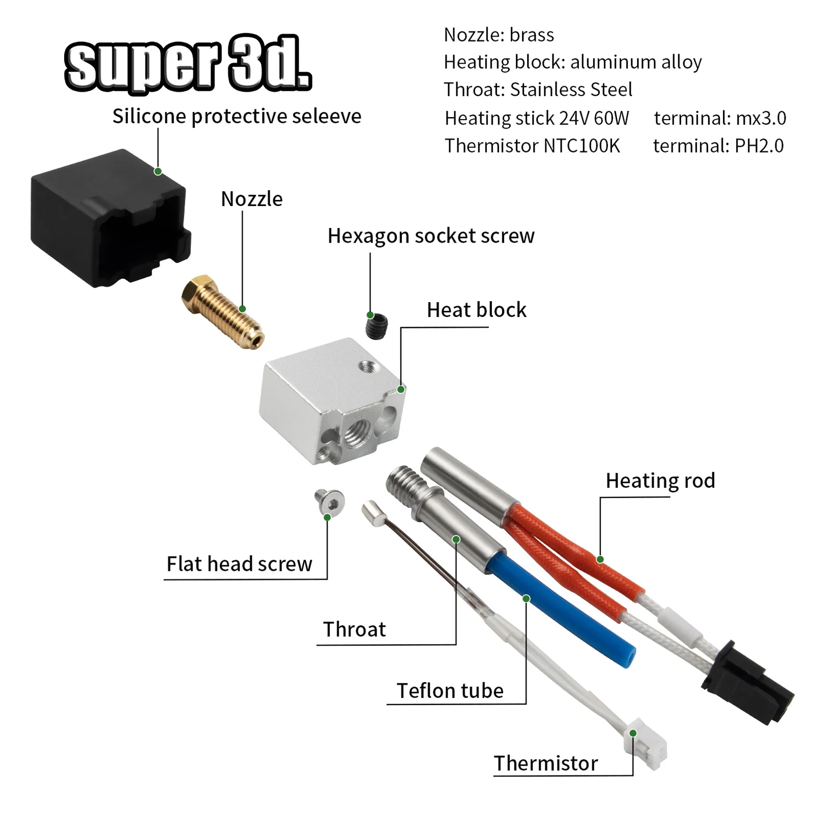 Anycubic-Kit de actualización Kobra 2 Hotend, Cartucho de calentador de termistor, boquilla de extremo caliente de impresión de 0,4mm para piezas de impresora 3D Kobra 2 - imagen 3