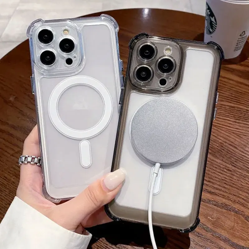 Funda transparente Magsafe de carga inalámbrica de lujo para iPhone, funda magnética a prueba de golpes, parachoques suave, 15, 14, 13, 12, 11 Pro Max Plus - imagen 2