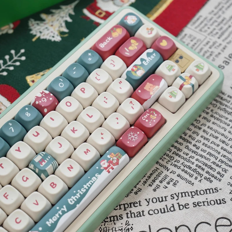 Teclas con tema rojo navideño, teclas personalizadas con perfil MOA/SOA, bonitas teclas de punto de Anime de dibujos animados, diseño Original, tapas de teclado artesanales - imagen 4