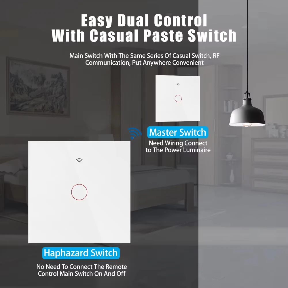 Tuya-interruptor de luz táctil inteligente con WiFi, interruptor de luz LED remoto inalámbrico, No requiere cable neutro, 1/2/3 entradas, Alexa y Google Home - imagen 5