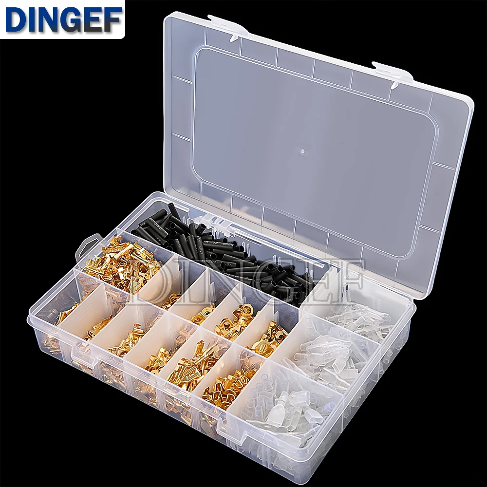 Kit de terminales de engarzado de cable, 1050 Uds., 2,8/4,8/6,3mm, conectores de pala macho hembra, Terminal redondo, funda aislada, caja de Conector eléctrico - imagen 2