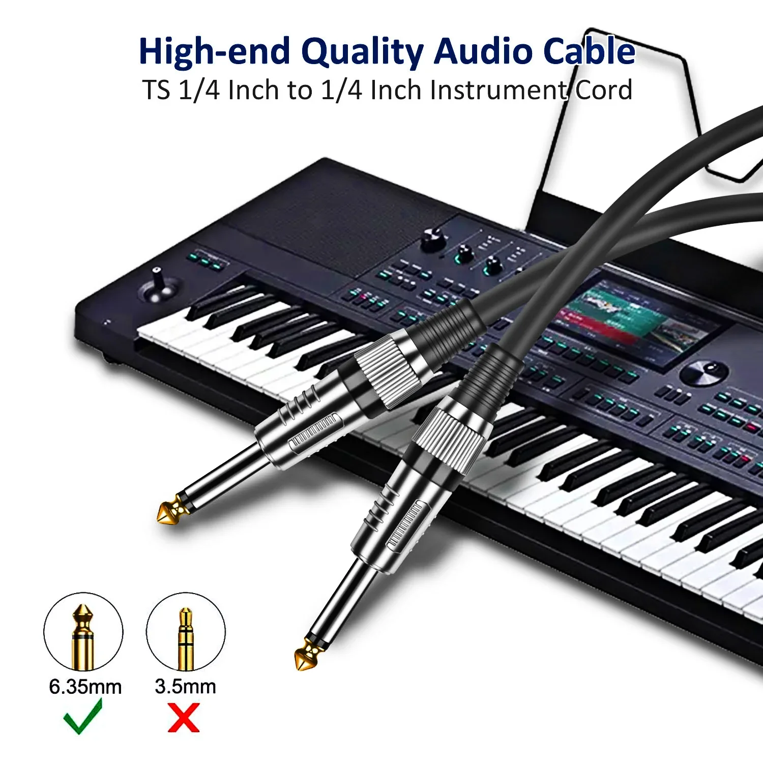 Cable Jack macho a macho de 6,35 pulgadas para guitarra, conector auxiliar chapado en oro de 1/4mm a 6,5mm, para instrumento de Audio y mezclador, 6,5 - imagen 4