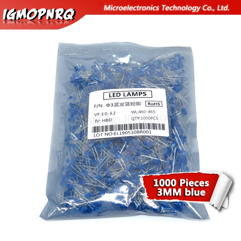 1000 Uds azul verde rojo amarillo blanco 3mm diodos emisores de luz led - imagen 4