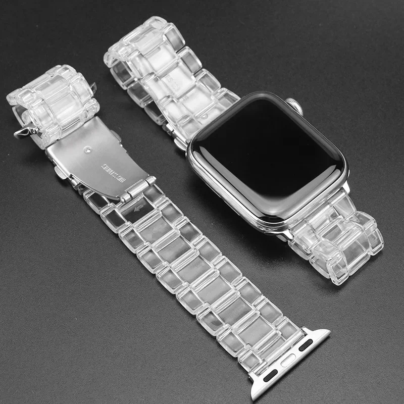 Correa transparente para apple watch band 41-45mm-42-46mm-40mm-44mm 38mm pulsera de eslabones iwatch serie 8 7 6 5 4 SE 9 10 ultra 2 49mm - imagen 5
