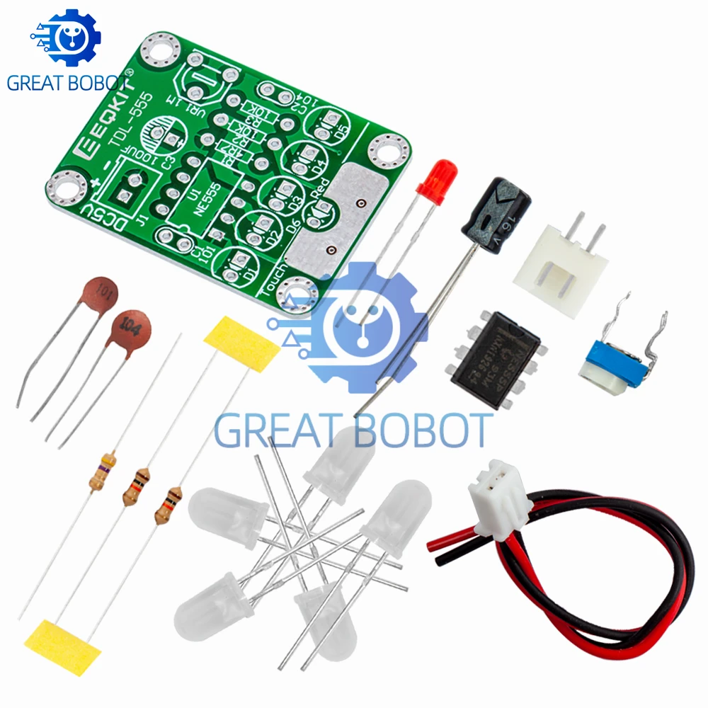 Kit de bricolaje BS, Kit de luz LED táctil, lámpara de retardo táctil, Kit de producción de piezas electrónicas DC 5V ajustable 3s a 130s ajustable - imagen 4