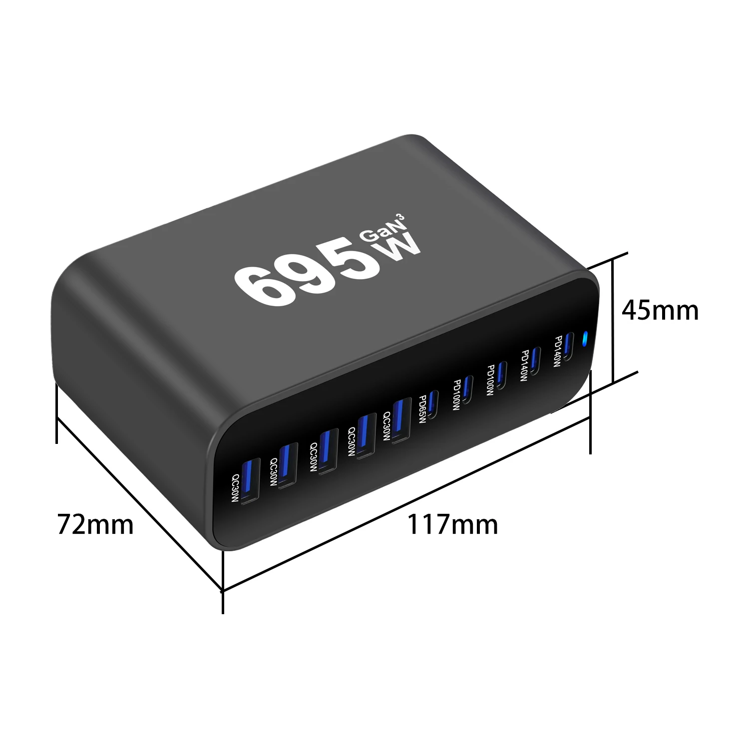 Cargador de escritorio GaN USB C de 10 puertos de 695W 140W PD3.1 para MacBook Pro 16", 100W para computadora portátil, estación de carga rápida 5C5A - imagen 5
