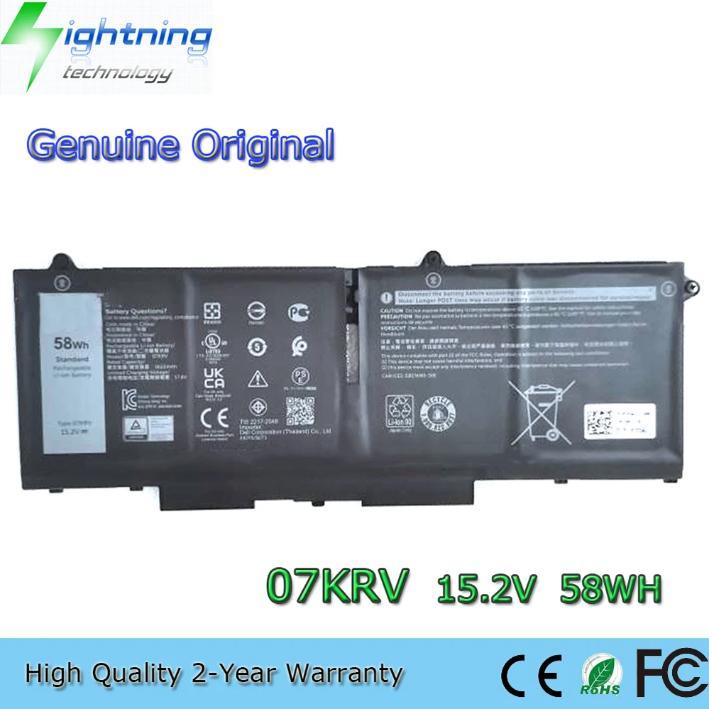 Batería genuina para ordenador portátil 07KRV 15,2 V 58Wh para Dell Latitude 5330 5430 5530 Precision 3570 Series