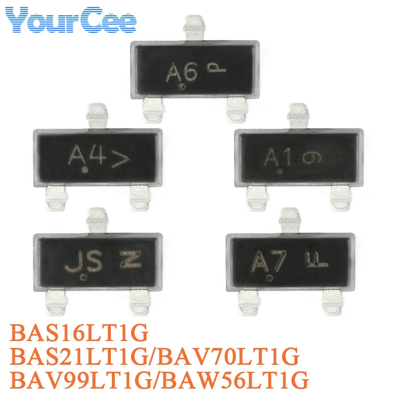 50 Uds BAW56LT1G A1 BAW56 SOT-23 70V/200mA parche diodo de conmutación BAS16LT1G BAS21LT1G BAV70LT1G BAV99LT1G