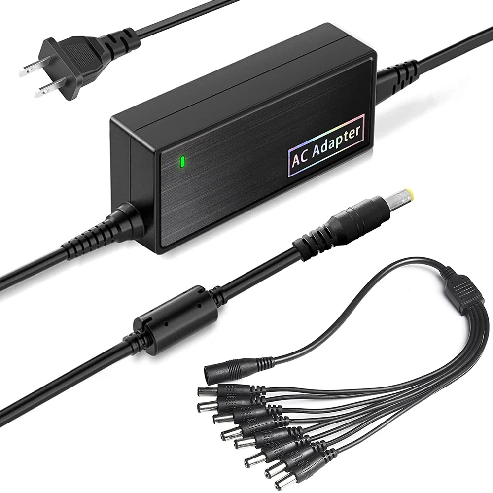 Adaptador de fuente de alimentación de 12V 5A con Cable divisor de 8 vías 100 ~ 240V convertidor de CA a CC para cámara de seguridad CCTV DVR vigilancia Syst