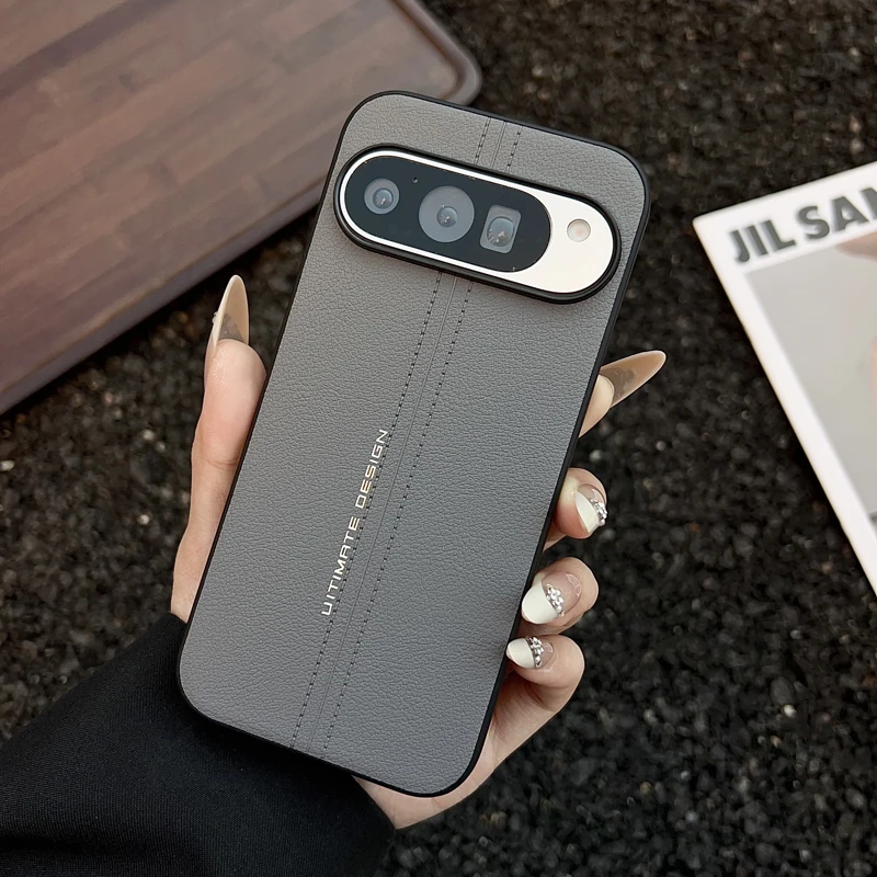 For Google Pixel 9 10 Pro XL, 9A Case ELVEV Light Luxury Line Pattern PU Leather TPU Edge Phone Cover - imagen 3