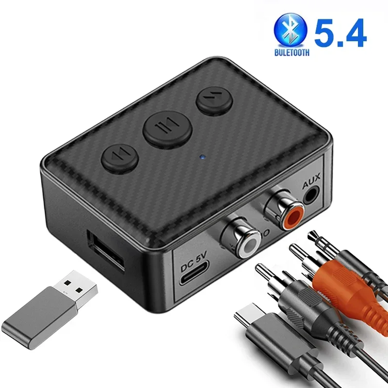 Adaptador receptor de Audio USB Bluetooth 5,4, música estéreo inalámbrica, AUX RCA de 3,5mm, compatible con reproducción de disco en U para amplificador de altavoz de escritorio