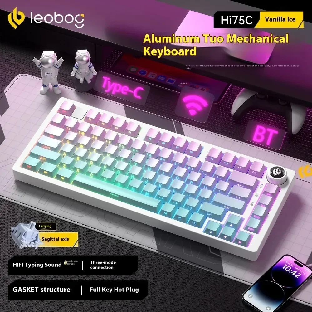 LEOBOG Hi75c Pro 3 modos (2,4G/Bluetooth/con cable) Teclado mecánico inalámbrico de aluminio junta RGB teclado para jugadores Hotswap para juegos - imagen 2