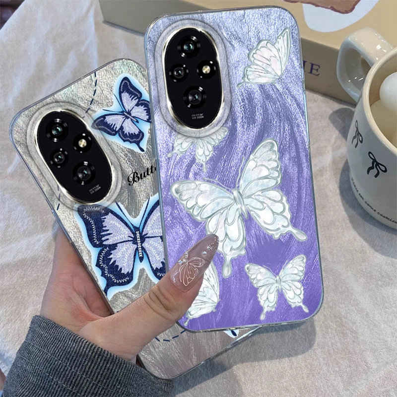 Para Honor 400 200 Lite Pro X9c X9a X8a 5G cubierta de teléfono Color degradado Rosa amor mariposa parachoques lujo láser plata cubierta dura - imagen 5