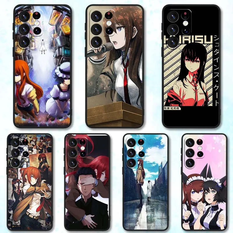 Kurisu Makise Anime para Samsung Galaxy S25 S24 S23 S22 S21 S20 S10 S9 S8 FE Lite Ultra Plus 5G funda de teléfono negra