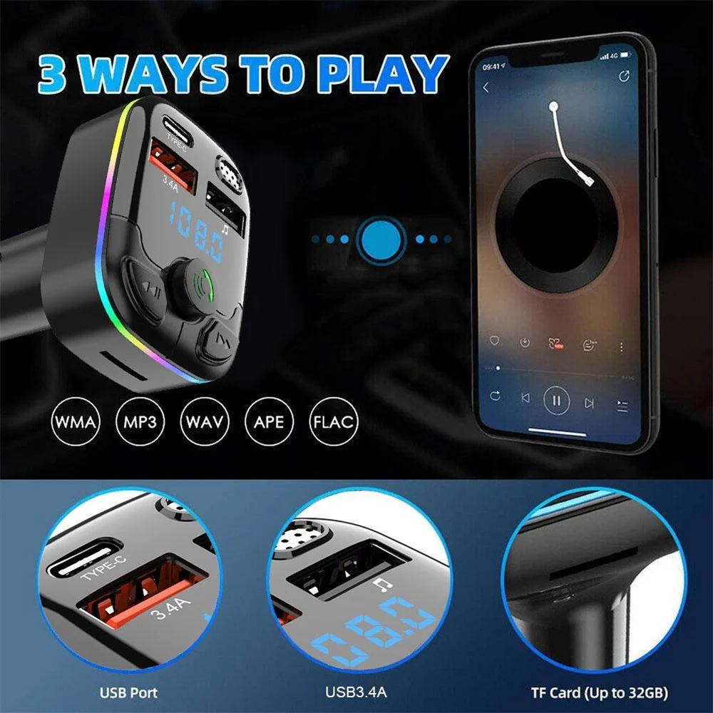 Transmisor receptor de Audio inalámbrico FM para coche, Bluetooth 5,0, reproductor MP3, compatible con tarjeta TF, disco U, Kits de Radio estéreo manos libres para coche - imagen 4
