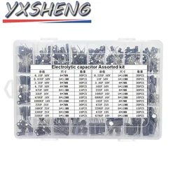 500 unids/set con caja 0,1 UF-1000 UF 24 valores condensadores electrolíticos de aluminio 10-50 V mezcla de condensadores electrolíticos Kit surtido