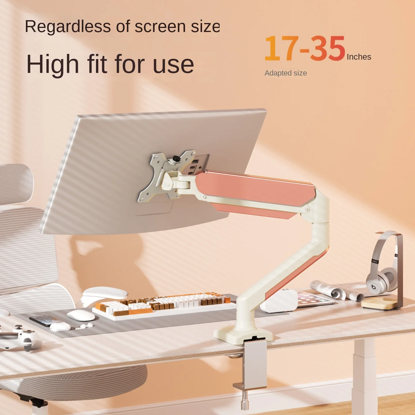 HILLPORT 17-35 "Soporte de brazo para Monitor de escritorio Resorte de Gas Soporte de montaje de movimiento completo Soporte de montaje para TV LCD LED Soporte para PC Rosa M1 - imagen 2