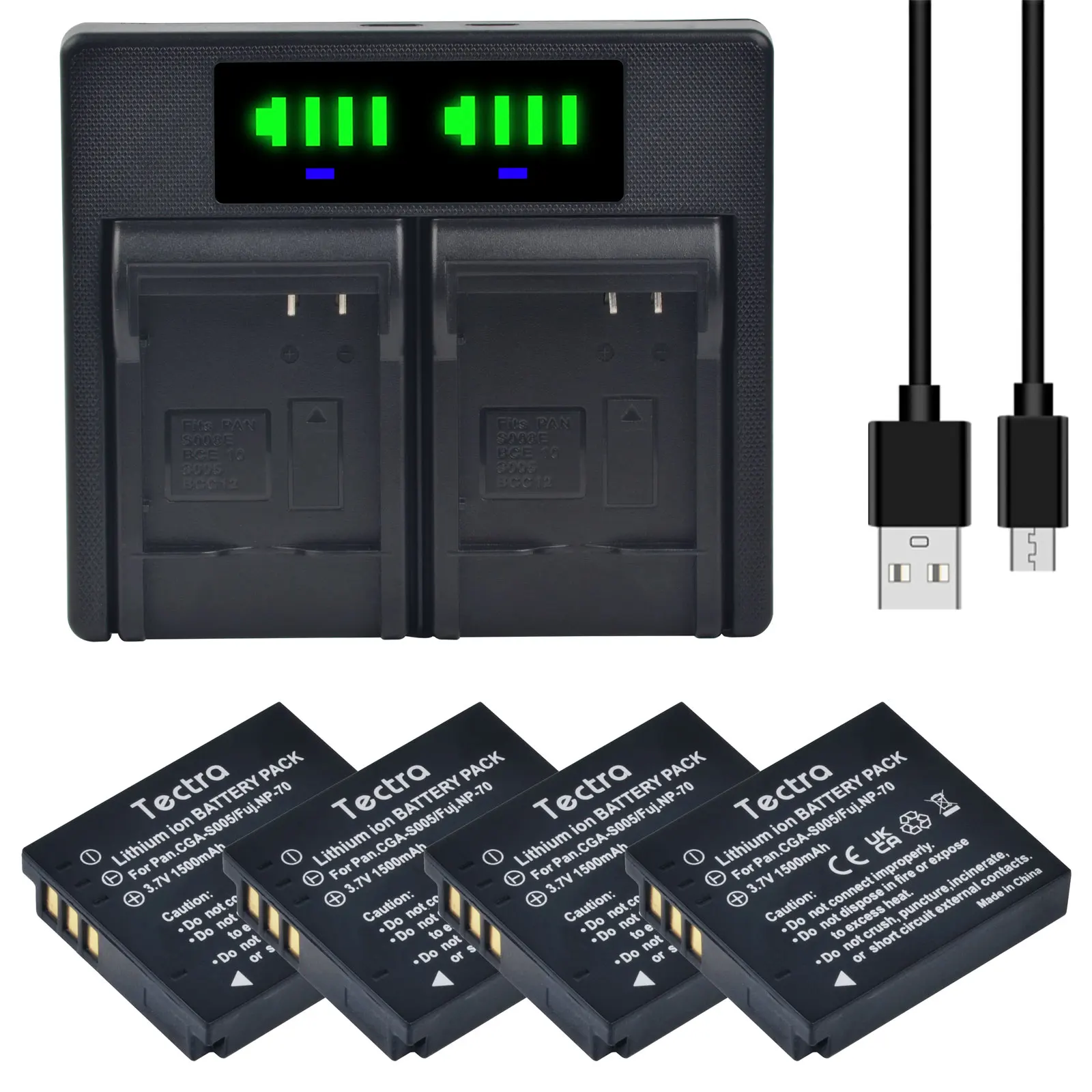 Batería de CGA-S005 y cargador Dual para Panasonic Lumix, CGA-S005E, DMC-LX1,DMC-LX2,DMC-LX3,DMC-FX07,DMC-FX1,DMC-FX3,DMC-FX9,DMC-FX8