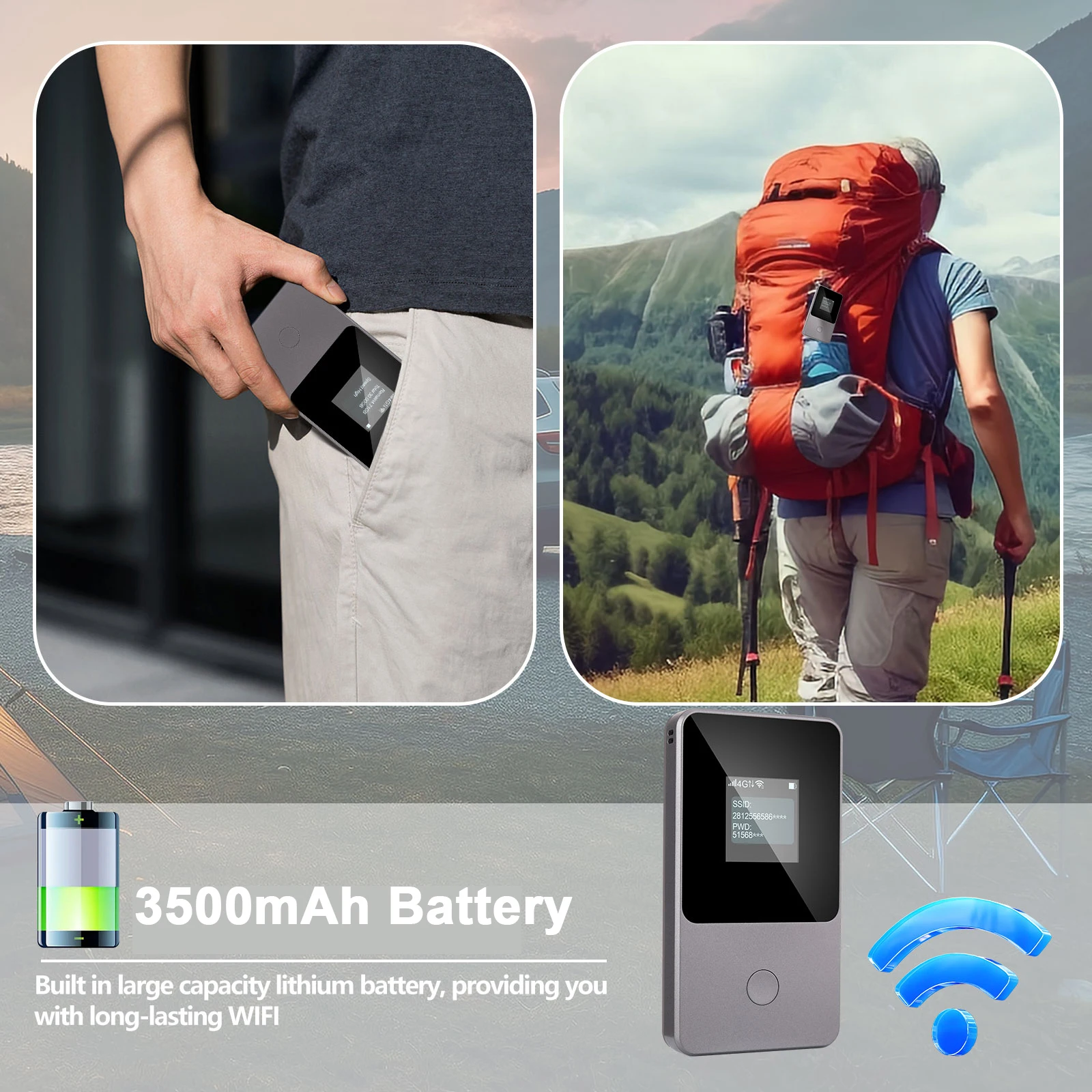 KuWfi-enrutador WiFi 4G LTE de 150Mbps, 3500mAh, punto de acceso Wifi portátil para viaje, sin necesidad de tarjeta SIM, 3GB de datos, 30 días para más de 160 países - imagen 4