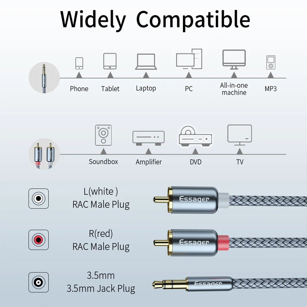 Essager Cable 3.5mm a 2RCA – Divisor Audio para TV y PC - imagen 3