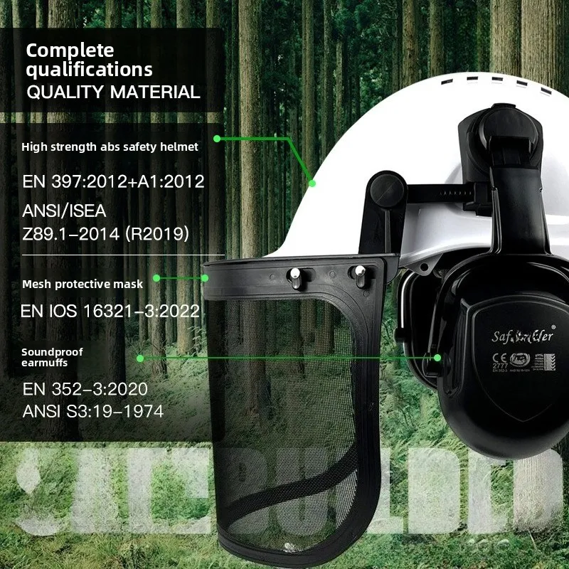 Casco protector Casco de seguridad multifuncional Malla de acero Protección facial Equipo de protección para cortacésped Casco forestal CE - imagen 4