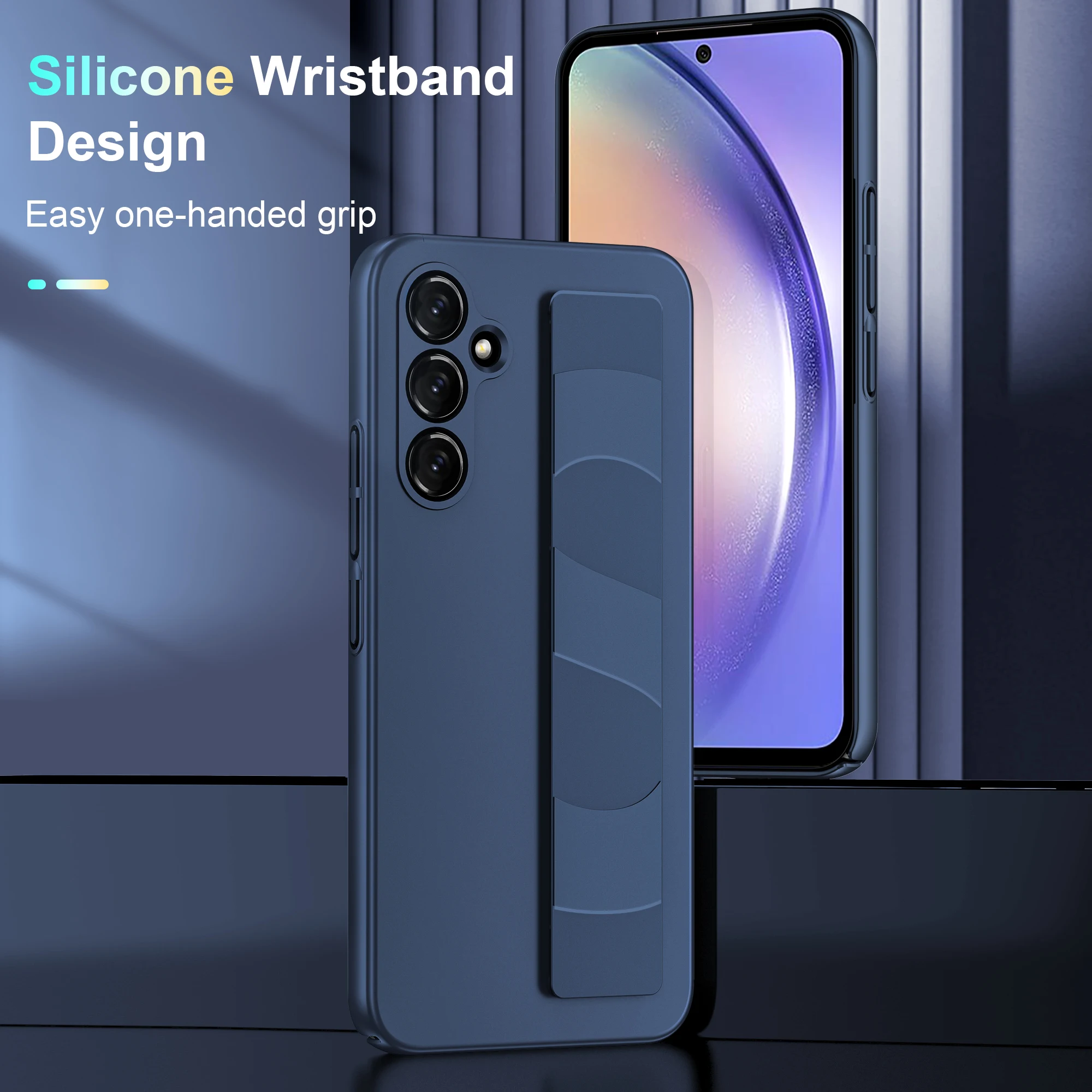 Para Samsung Galaxy A54 funda de silicona mate con correa para la muñeca para Samsung A54 funda transparente plegable a prueba de golpes cubierta trasera dura