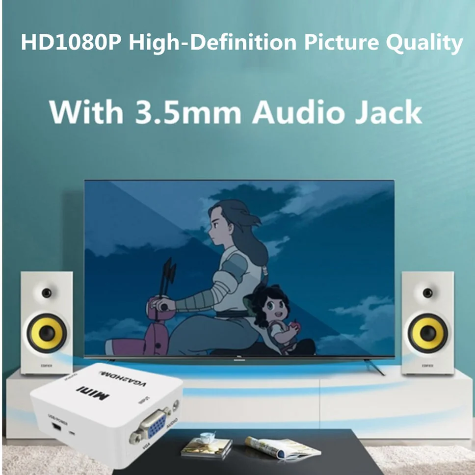 Grwibeou-caja convertidora compatible con VGA a HDMI, miniadaptador de Audio vídeo VGA 1080P para PC, portátil, proyector HDTV, adaptador VGA2HDMI - imagen 3