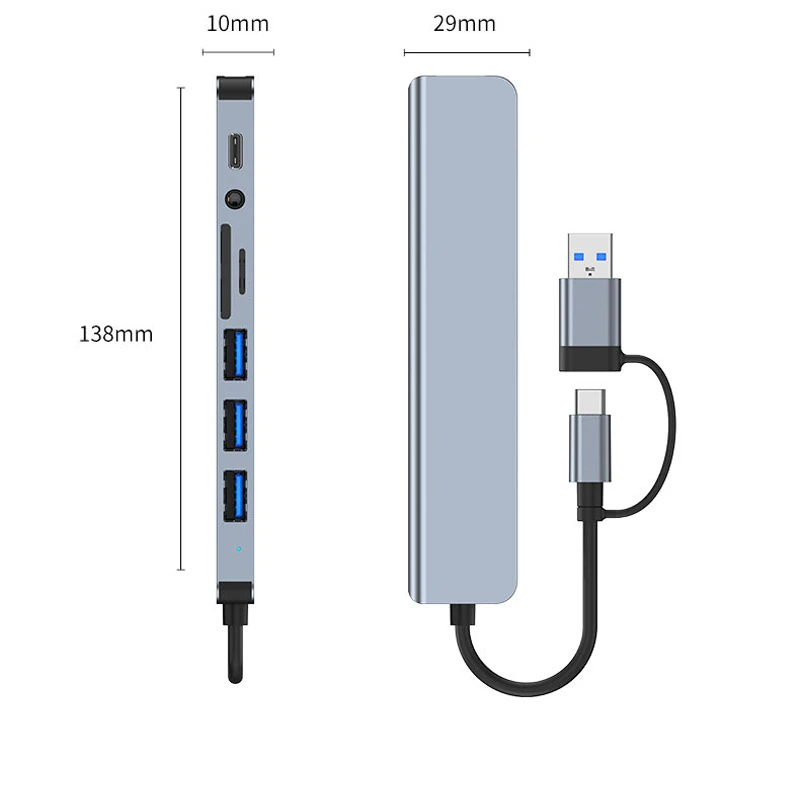 8 en 1 USB TYPE-C 3,0 HUB 3,5 MM Audio SD TF lector de tarjetas 5Gbps OTG para teclado ratón disco duro Macbook Pro portátil PC teléfono - imagen 5