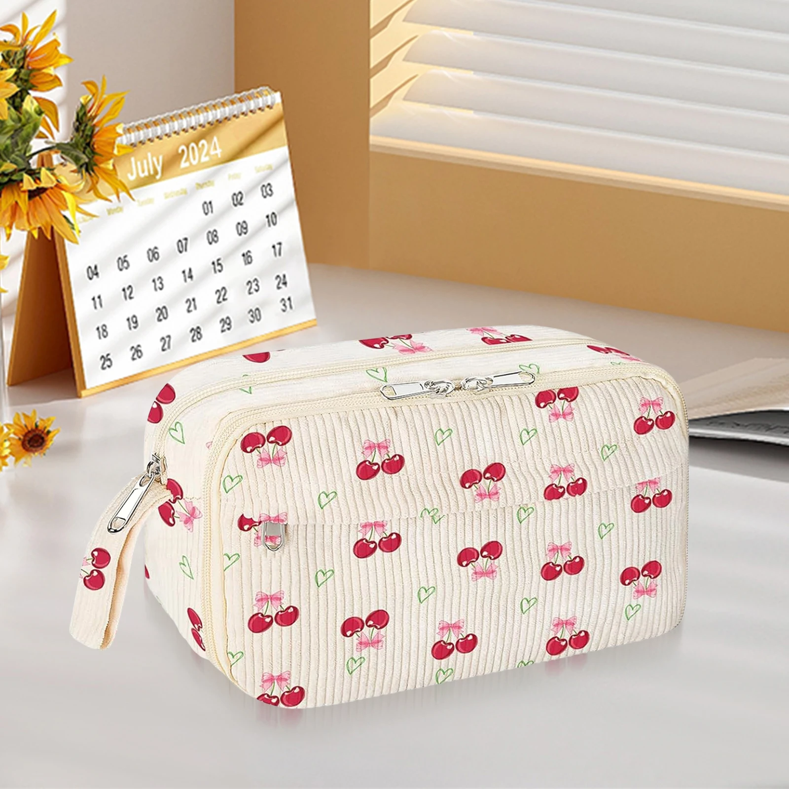 Bolsa de lápices con cremallera y compartimento, estuche de bolígrafo con asa portátil, bolsa de almacenamiento de papelería elegante de gran capacidad para el hogar, la oficina y la escuela - imagen 3