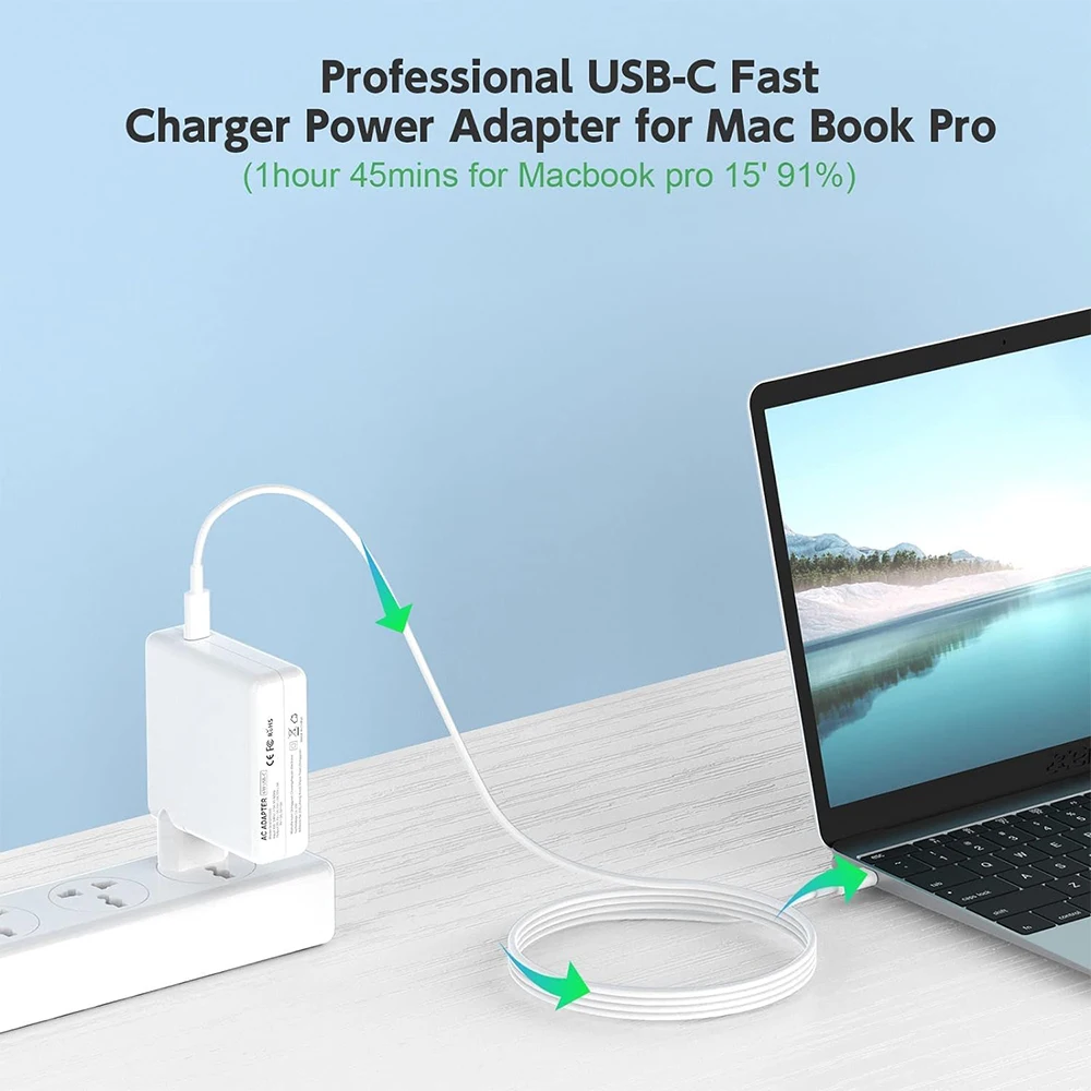 61W 87W 96W 118W USB-C adaptador de corriente para ordenador portátil tipo C PD cargador para Macbook 13 15 pulgadas A1706 A1707 A1708 A1534 A1719 A214 iPad Pro - imagen 3